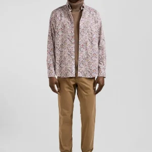 Chemise en coton à microimprimé beige coupe Regular