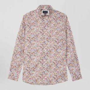 Alternative view of Chemise en coton à microimprimé beige coupe Regular