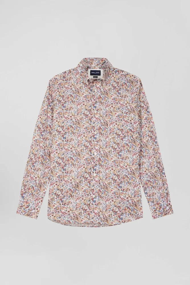 Chemise En Coton à Microimprimé Beige Coupe Regular