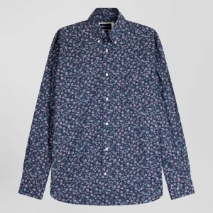 Alternative view of Chemise en coton à microimprimé bleu foncé coupe Regular