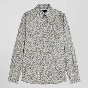 Alternative view of Chemise en coton à microimprimé vert coupe Regular