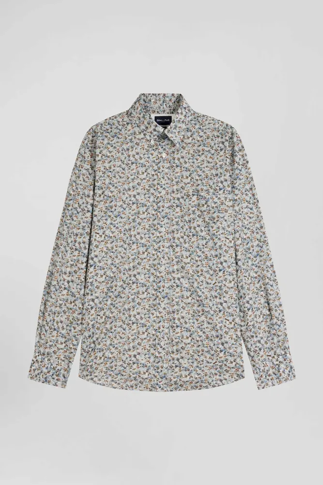 Chemise En Coton à Microimprimé Vert Coupe Regular