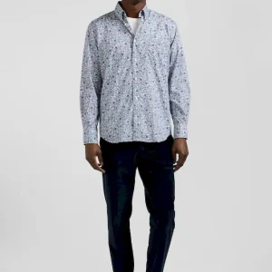 Chemise en popeline de coton ciel microimprimé floral coupe Regular
