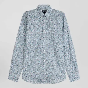 Alternative view of Chemise en popeline de coton ciel microimprimé floral coupe Regular