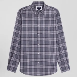 Chemise à carreaux en coton gris coupe Regular