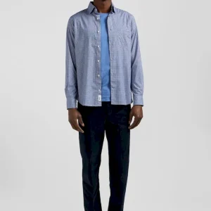 Chemise en popeline de coton bleu imprimé graphique coupe Slim