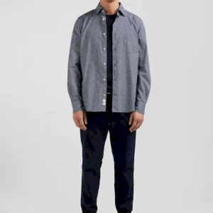 Chemise à micro-motifs en coton bleu marine coupe Slim