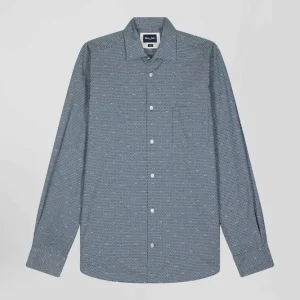 Alternative view of Chemise à micro-motifs en coton bleu marine coupe Slim