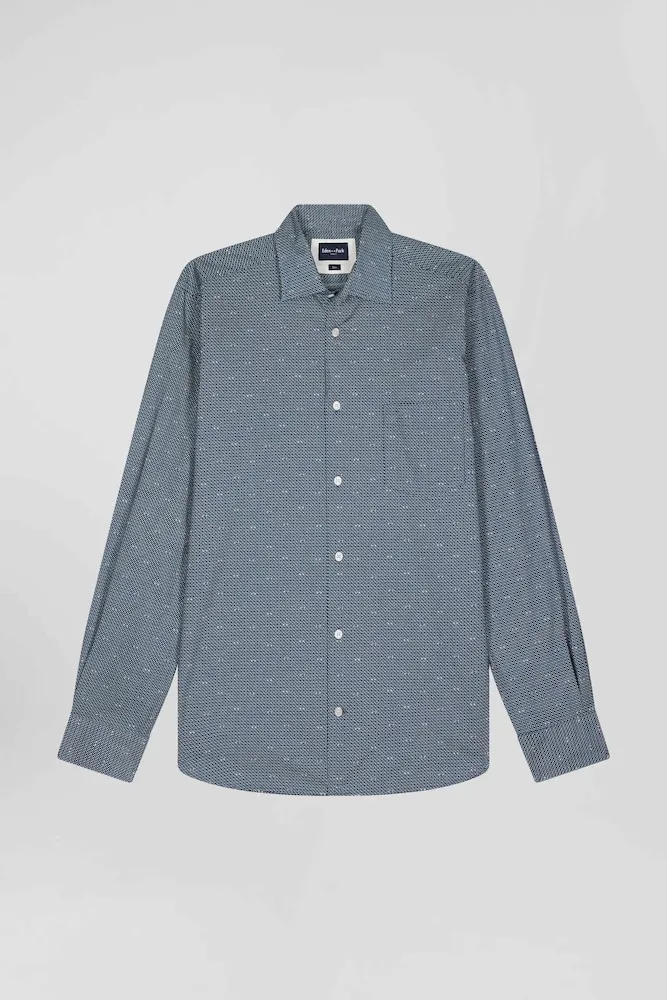 Chemise à Micro-motifs En Coton Bleu Marine Coupe Slim