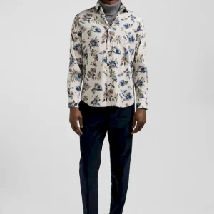 Chemise en coton à imprimé floral beige coupe Slim