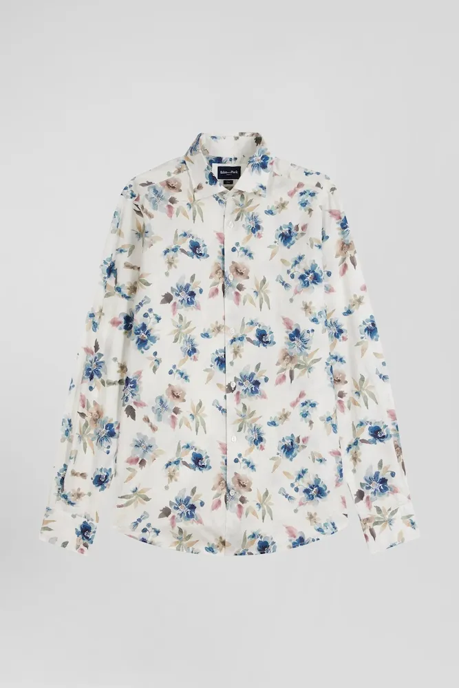 Chemise En Coton à Imprimé Floral écru Coupe Slim