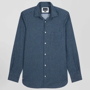 Alternative view of Chemise en popeline de coton indigo imprimé graphique coupe Slim