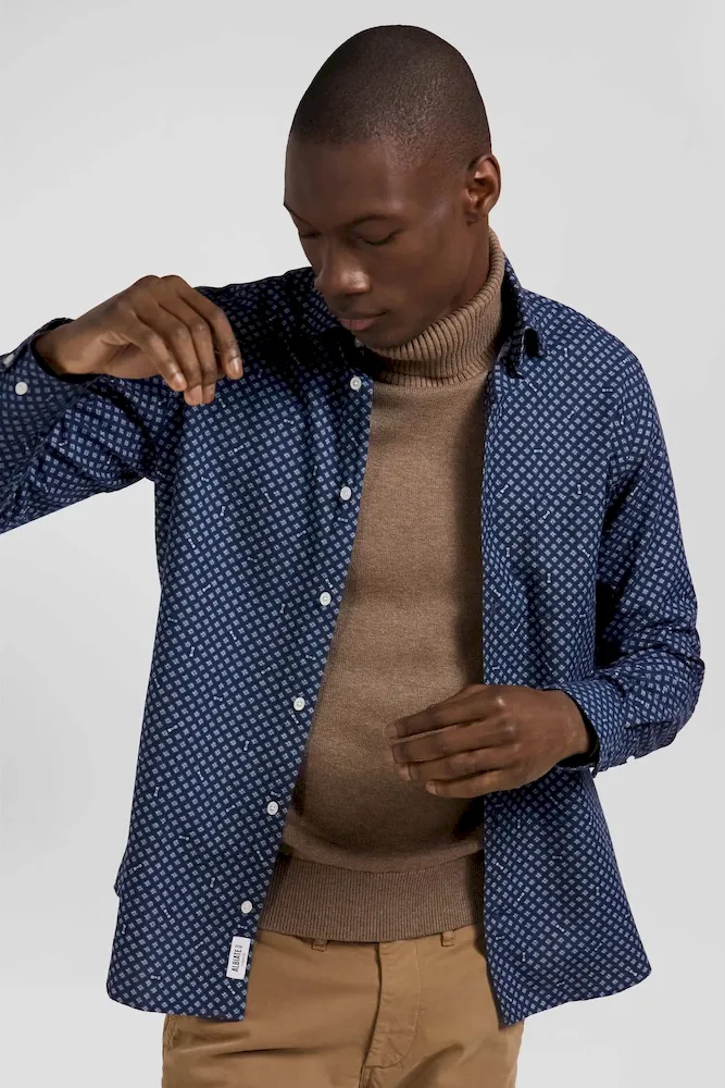 Chemise en popeline de coton indigo imprimé graphique coupe Slim – Bild 3