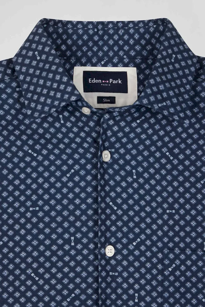 Chemise en popeline de coton indigo imprimé graphique coupe Slim – Bild 7