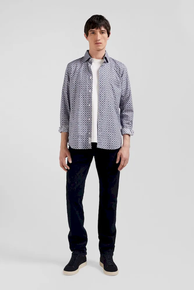 Chemise en coton à micro-motifs ciel coupe Slim