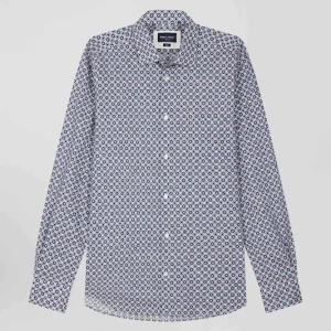 Alternative view of Chemise en coton à micro-motifs ciel coupe Slim