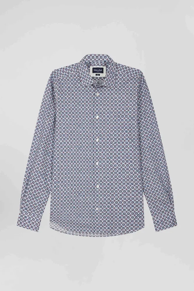Chemise En Coton à Micro-motifs Ciel Coupe Slim