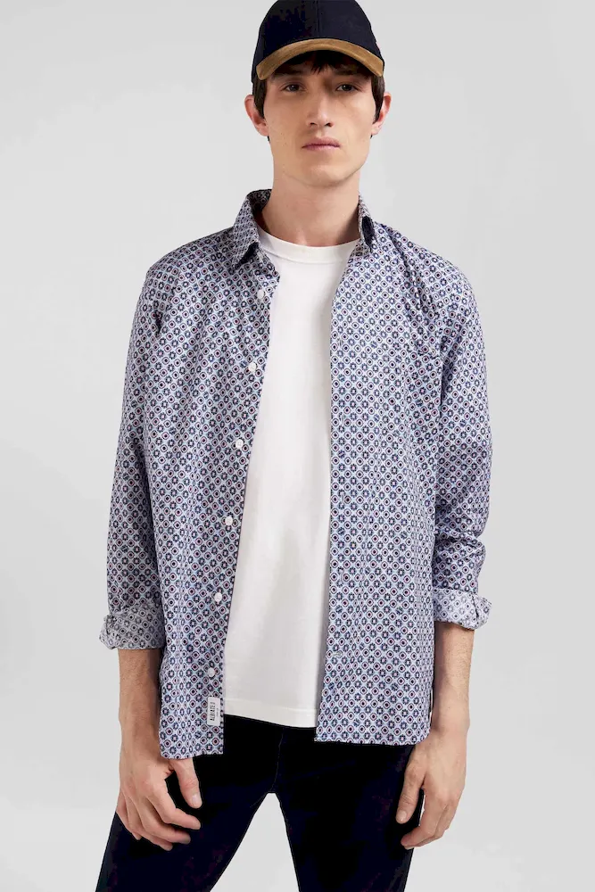 Chemise en coton à micro-motifs ciel coupe Slim – Bild 3