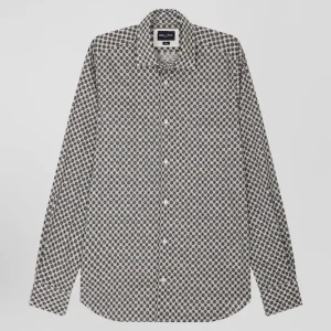 Chemise en coton à micro-motifs écru coupe Slim