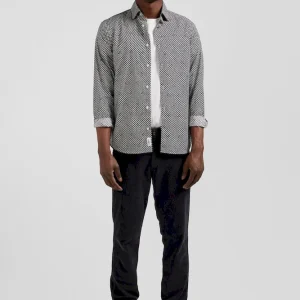 Chemise en popeline de coton grise imprimé graphique coupe Slim