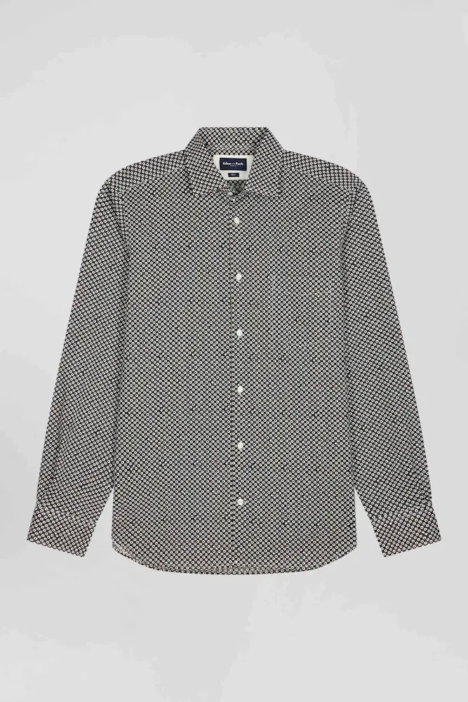 Chemise En Popeline De Coton Grise Imprimé Graphique Coupe Slim