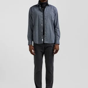 Chemise en coton à micro-carreaux bleu marine coupe Slim