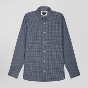 Alternative view of Chemise en coton à micro-carreaux bleu marine coupe Slim