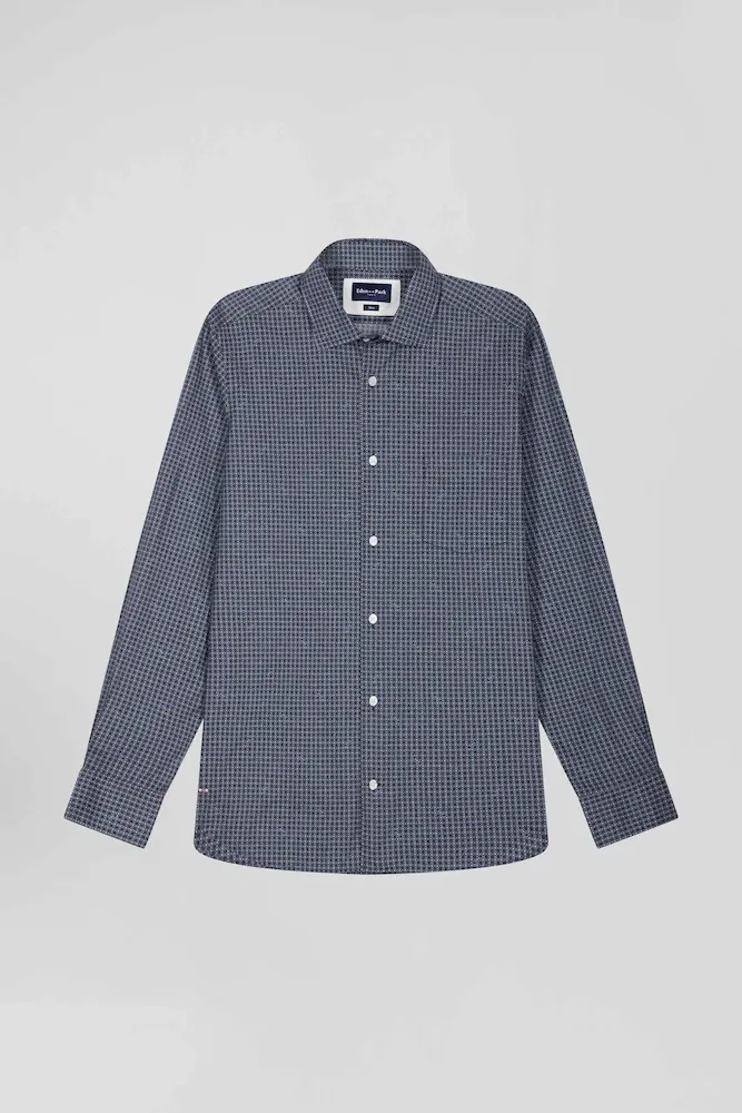 Chemise En Coton à Micro-carreaux Bleu Marine Coupe Slim