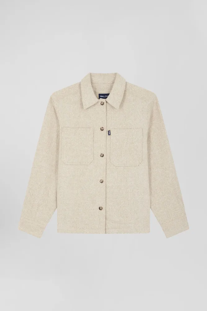 Surchemise En Coton Mélangé Beige à Poches Plaquées Coupe Relaxed