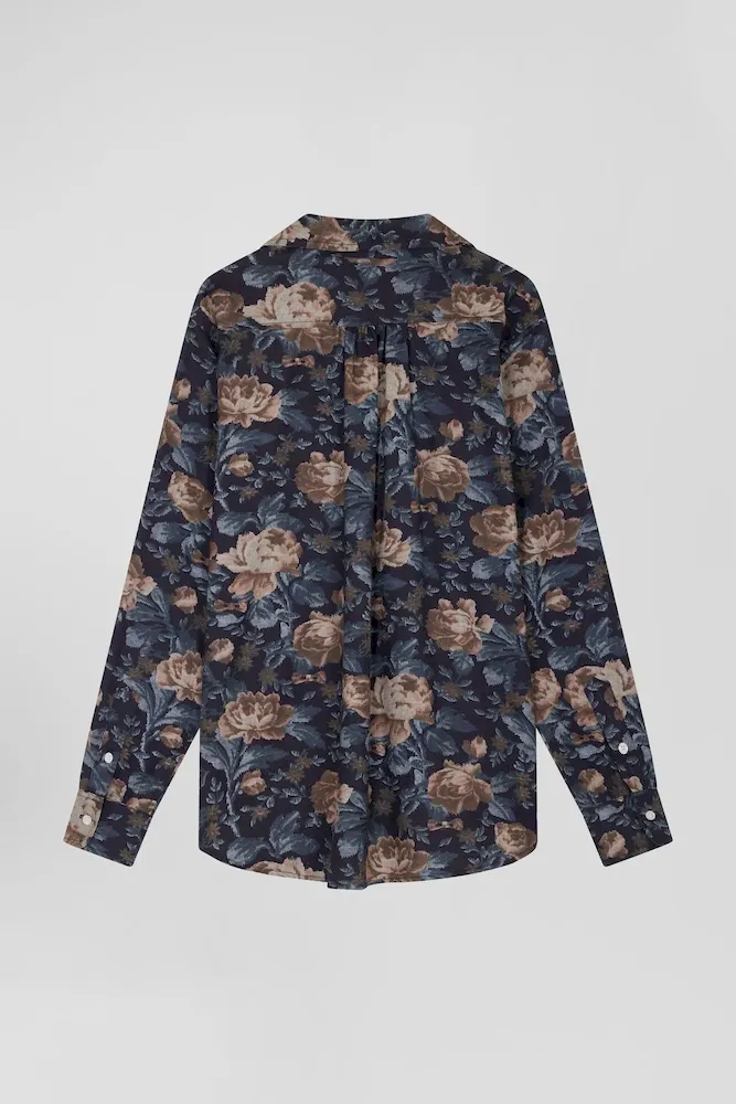 Chemise en flanelle de coton bleu marine imprimé floral coupe Relaxed – Bild 4