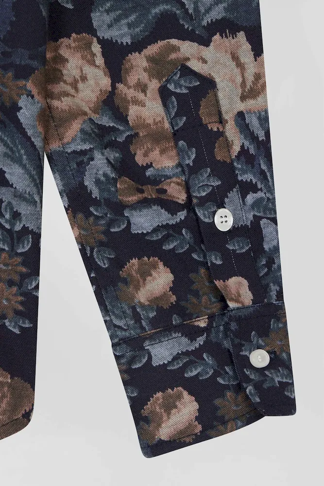 Chemise en flanelle de coton bleu marine imprimé floral coupe Relaxed – Bild 9