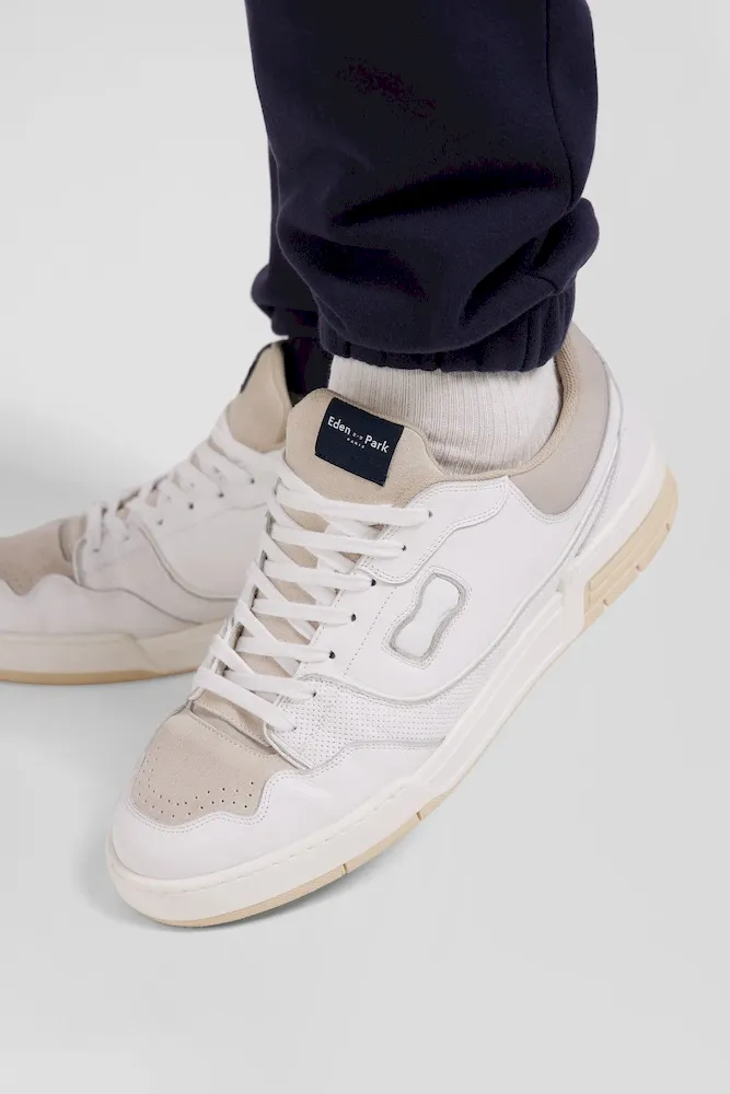 Basket En Cuir Blanches Et Beiges EP10