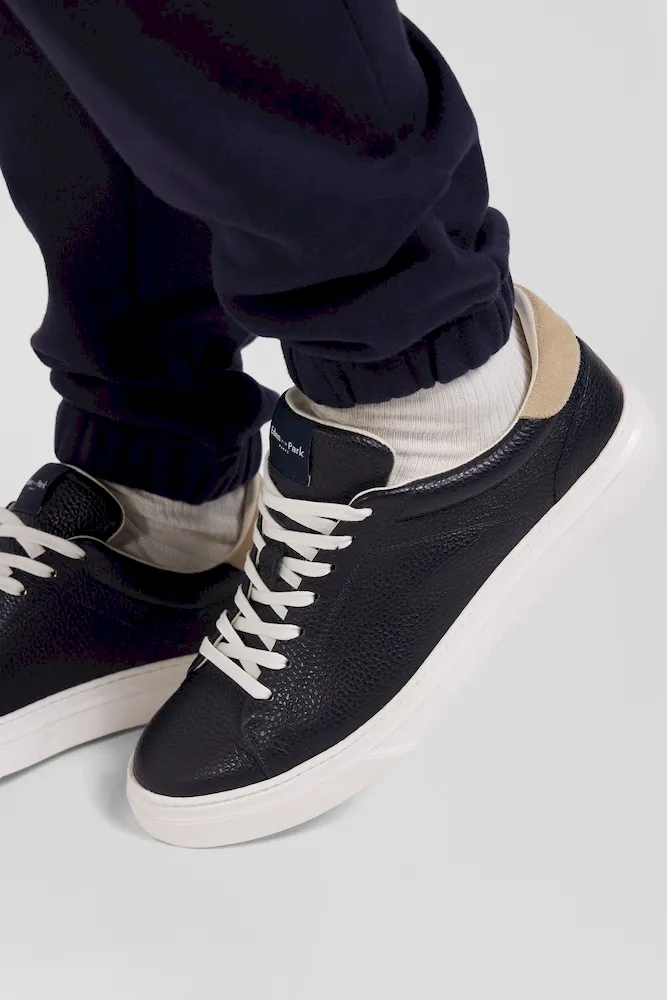 Paire De Baskets Basses En Cuir Bleu Marine