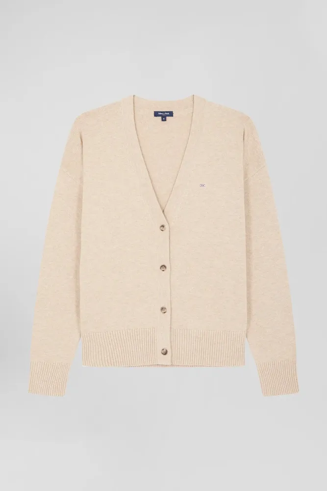 Cardigan En Laine Et Coton Beige Coupe Relaxed