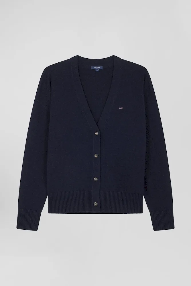 Cardigan En Laine Et Coton Bleu Marine Coupe Relaxed