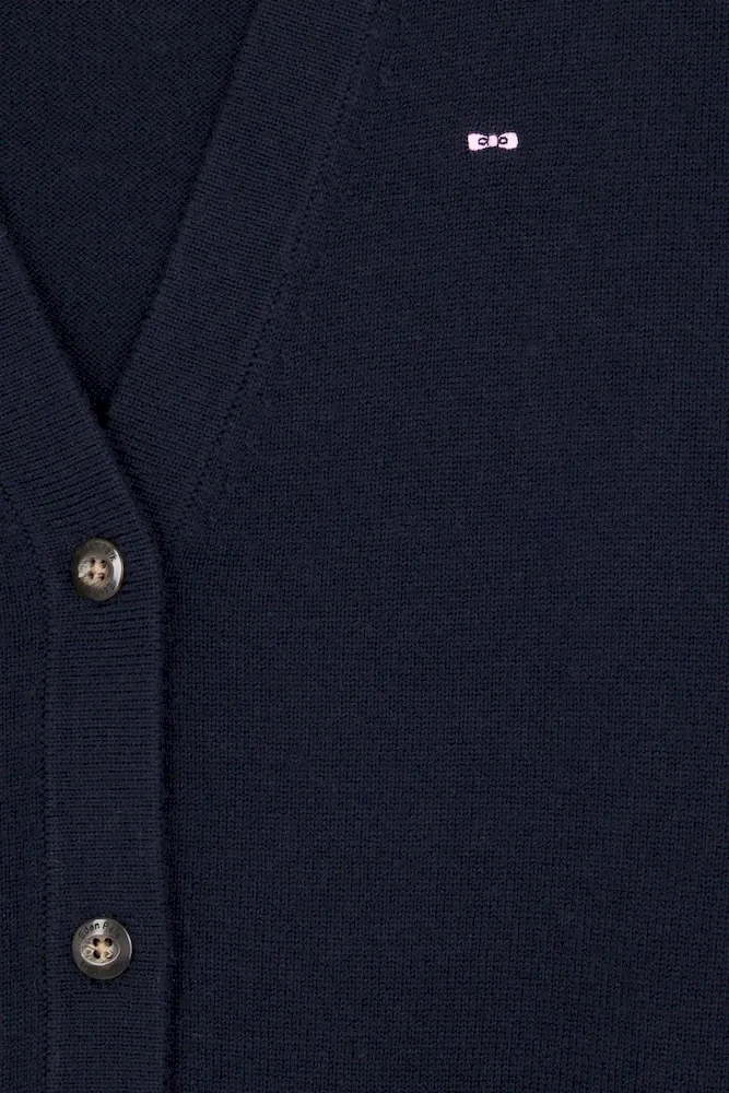 Cardigan en laine et coton bleu marine coupe Relaxed – Bild 7