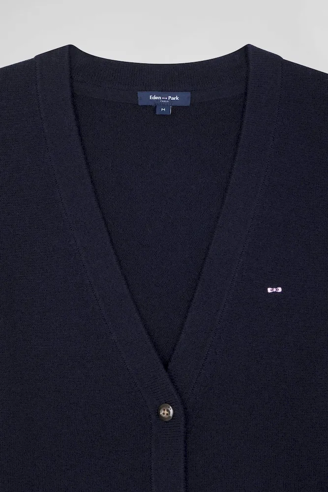 Cardigan en laine et coton bleu marine coupe Relaxed – Bild 8