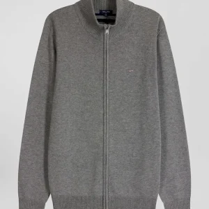 Alternative view of Cardigan zippé en laine et coton uni gris