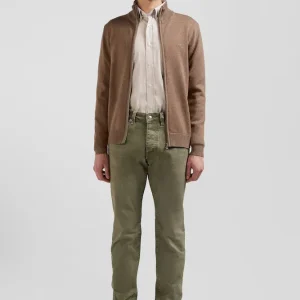 Cardigan zippé en laine et coton uni camel