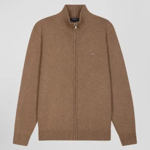 Alternative view of Cardigan zippé en laine et coton uni camel