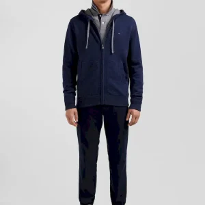 Sweatshirt zippé en maille laine et coton bleu marine coupe Regular