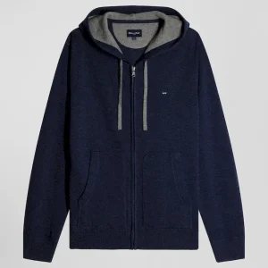Alternative view of Sweatshirt zippé en maille laine et coton bleu marine coupe Regular