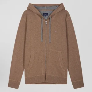 Alternative view of Sweatshirt zippé en maille laine et coton marron coupe Regular