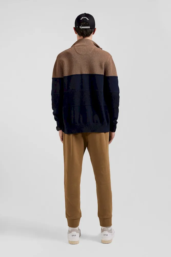 Cardigan zippé à col montant marine et noisette en coton – Bild 6