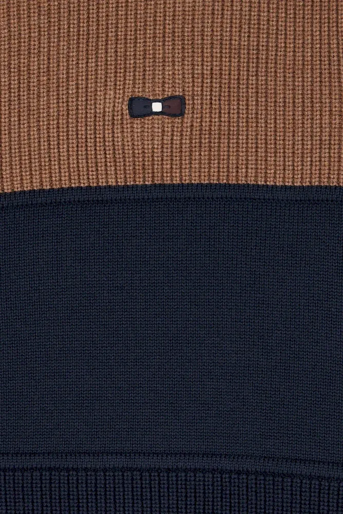 Cardigan zippé à col montant marine et noisette en coton – Bild 8