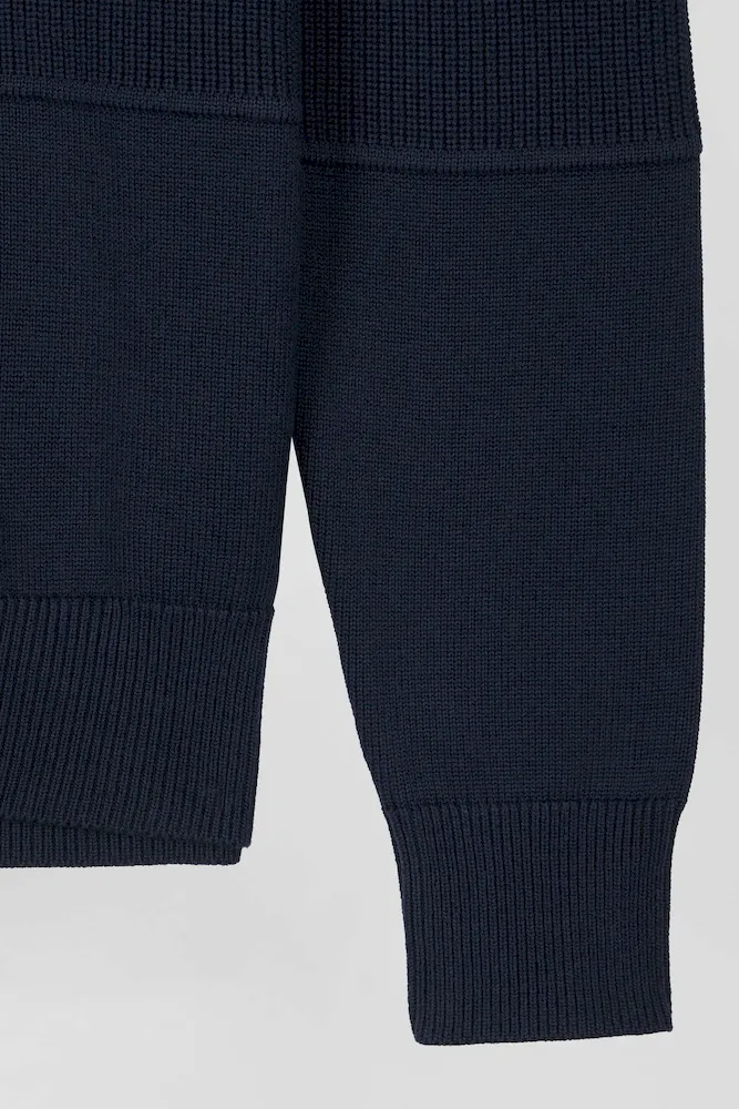 Cardigan zippé à col montant marine et noisette en coton – Bild 9