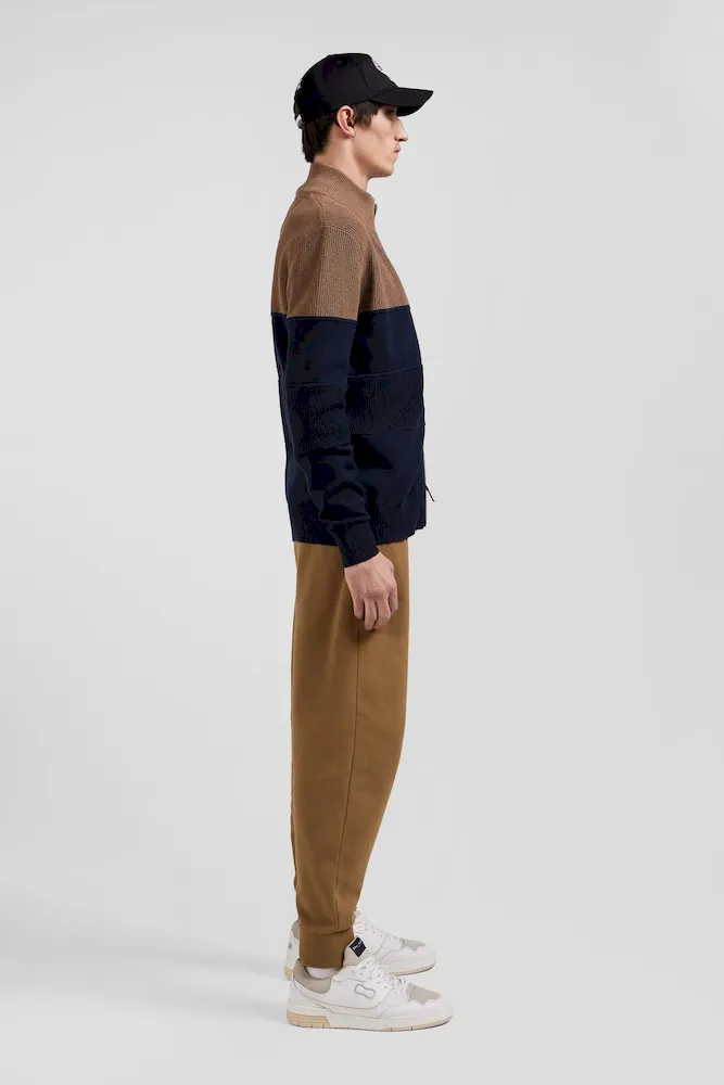 Cardigan zippé à col montant marine et noisette en coton – Bild 5