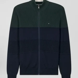 Alternative view of Cardigan zippé à col montant marine et vert en coton