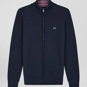 Alternative view of Cardigan en coton avec broderie au dos bleu marine