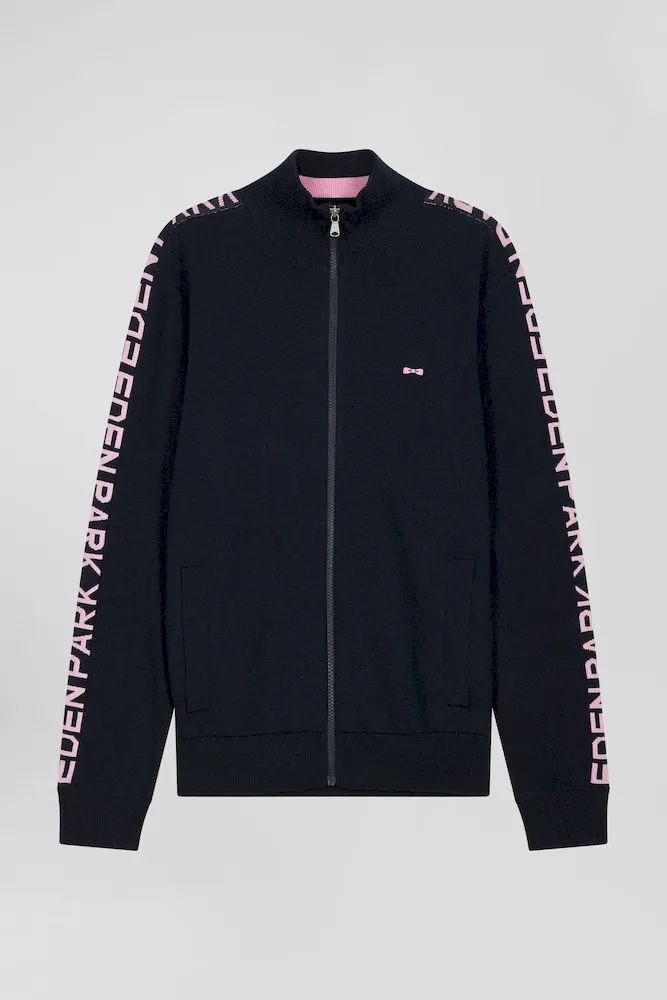 Cardigan Zippé En Coton Milano Bleu Marine Coupe Regular